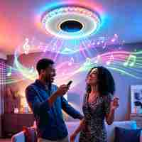 Plafonnier LED intelligent moderne 50 cm RGBW avec télécommande, 12 modes d'éclairage, pour chambre à coucher, en fer, lampe décorative 2027 Sunoro