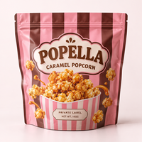 Sachet d'emballage personnalisé pour pop-corn au caramel avec fermeture éclair refermable, film haute barrière et étiquette privée pour emballage de snacks