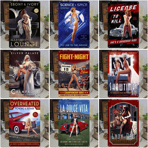 זרוק משלוח מתכת סימן בציר מותאם אישית מתכת צלחת קיר תפאורה פח בית בר מועדון קפה vintage pin up מתכת פוסטר - Product Image 6