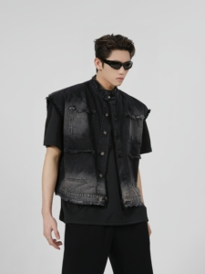 Chaqueta Vaquera sin Mangas con Cuello Camisero y Logotipo Personalizado para Hombres Europeos y Americanos - Pedido de Muestra Disponible - Product Image 6