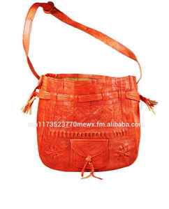 Biyadina's Moroccan Leather Unisex High Quality Handmade Duffle <b>Bag</b> with Drawstring Closure Customized Color & <b>Bucket</b> Shape - Product Image 2