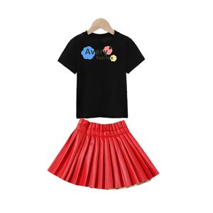 Mode enfants noir à manches courtes chemise raglan robe évasée ensemble bébé filles lettres conception tenue <span class=keywords><strong>pour</strong></span> le printemps automne - Product Image 4