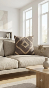 Housse de coussin géométrique faite à la main, style bohème sud-ouest, tissée, gris crème, pour canapé, chambre, salon, décoration intérieure - Product Image 4