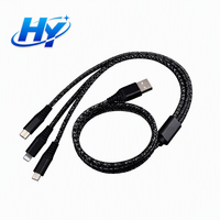 Câble de charge en tissu tressé 3 en 1, multi-ports USB, cordon de chargeur pour iPhone, type C, micro-téléphone, charge rapide
