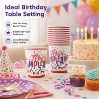 Gobelets en papier de qualité alimentaire personnalisés OEM Feliz Cumpleanos, guirlande de ballons, gobelets jetables pour fêtes