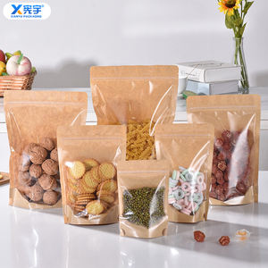 Commercio all'ingrosso per uso alimentare marrone Kraft Stand up custodia richiudibile frontale trasparente trasparente per noci Pet chicchi <span class=keywords><strong>di</strong></span> tè chicchi <span class=keywords><strong>di</strong></span> caffè biscotto - Product Image 2