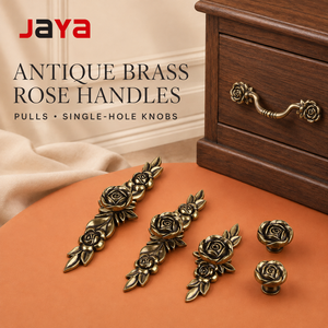 Maniglie e pomelli JAYA in ottone anticato a forma di rosa, con foro singolo, <span class=keywords><strong>per</strong></span> <span class=keywords><strong>mobili</strong></span>, cassetti, comò, armadi e credenze, stile floreale europeo - Product Image 1