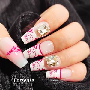 Personalizado hecho a mano lindo <span class=keywords><strong>Hello</strong></span> <span class=keywords><strong>Kitty</strong></span> prensa en las <span class=keywords><strong>uñas</strong></span> diseñador <span class=keywords><strong>de</strong></span> dibujos animados reutilizable desgaste <span class=keywords><strong>uñas</strong></span> postizas al por mayor lujo <span class=keywords><strong>3D</strong></span> ataúd <span class=keywords><strong>uñas</strong></span> postizas - Product Image 3