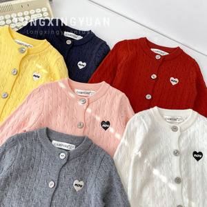 Child Star Circle Baby Girls Cable Knit Cardigan Full Sleeve Heart Embroidery Breathable Single Breasted Top 18-24 Months - Product Image 1