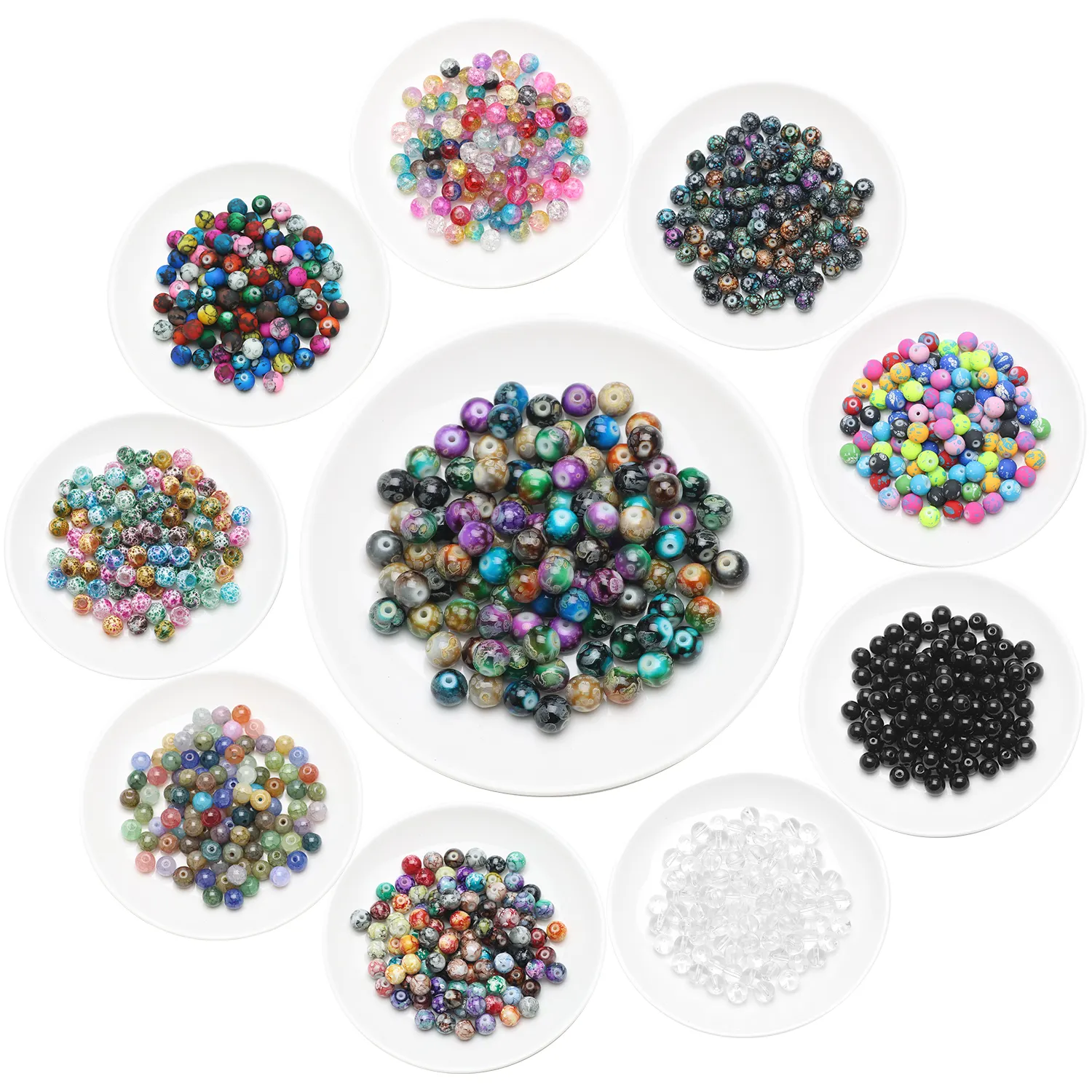Zhubi - Pulseira de contas de vidro redondas para fazer joias, pulseiras DIY artesanais, com padrões de cores e mistura de cristais, 8 mm, 100 unidades