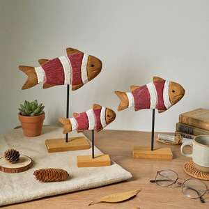 Juego de Figuras de Peces de Madera Hechas a Mano, Estilo Mediterráneo, Adorno de Escritorio, Decoración de Sala de Estar, Paquete de Varias Piezas - Product Image 2
