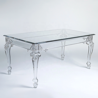 Table rectangulaire longue transparente pour mariage avec base en acrylique et plateau en verre trempé pour les événements de mariage