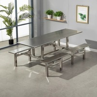 Table à manger moderne pour plusieurs personnes en acier inoxydable avec chaises pour employé et étudiant pour cantine scolaire et restaurant de restauration rapide