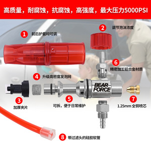 Pistola de Espuma Mingou Roja de Aluminio de Alta Presión para Lavado de Autos, Manual con Accesorios para Limpieza de Vehículos - Product Image 4