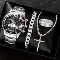 Ensemble de montres à quartz pour hommes, avec bracelet, pendentif, collier et bague, style mode, Genève, calendrier d'affaires, verre 40mm, vente en gros
