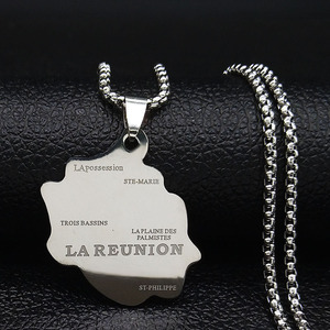 Collar con mapa de <span class=keywords><strong>la</strong></span> <span class=keywords><strong>isla</strong></span> Reunión de Francia, cadena de acero inoxidable, collar de moda para hombre y mujer - Product Image 1