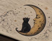 Sweat à capuche surdimensionné personnalisé avec impression numérique et broderie 3D Chat Noir et Croissant de Lune, en molleton de coton épais de qualité supérieure, style streetwear