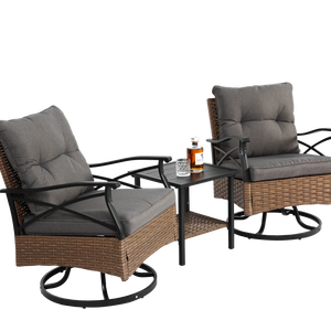 Juego de Muebles de Jardín de Mimbre Marrón de 3 Piezas, Sillas Giratorias Modernas, Duraderas, Gruesas y Cómodas, para Patio - Product Image 2