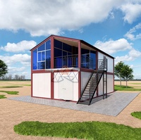 Maison conteneur modulaire préfabriquée à deux étages, démontable, moderne, portable, en kit, avec toit en pente, prête à être expédiée