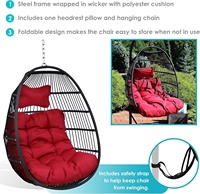 Fauteuil suspendu en rotin pour extérieur, style œuf, avec support, pour salon, patio, balcon, jardin