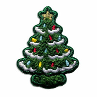 Patchs en chenille sergé écologiques et personnalisés, formes alphabet et sapin de Noël brodées pour chapeaux et vêtements