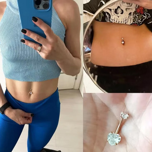 Anneaux de nombril avec zircon en forme de cœur et de cercle, sertis à griffes, bijoux de corps en titane pour piercing, cadeau - Product Image 3