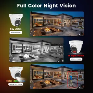 Cámara de seguridad con lente de detección humana para exteriores, dispositivo de vigilancia de lente de 2,8mm con torreta de red y visión nocturna a todo color, 265