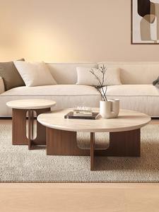 Mesa de centro pequeña circular clásica con tapa de piedra sinterizada, mesa auxiliar duradera para sala de estar para apartamento pequeño - Product Image 2