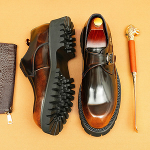 Chaussures habillées pour hommes en cuir véritable noir, à boucle, bout rond, semelle extérieure en caoutchouc antidérapante, toutes saisons - Product Image 5