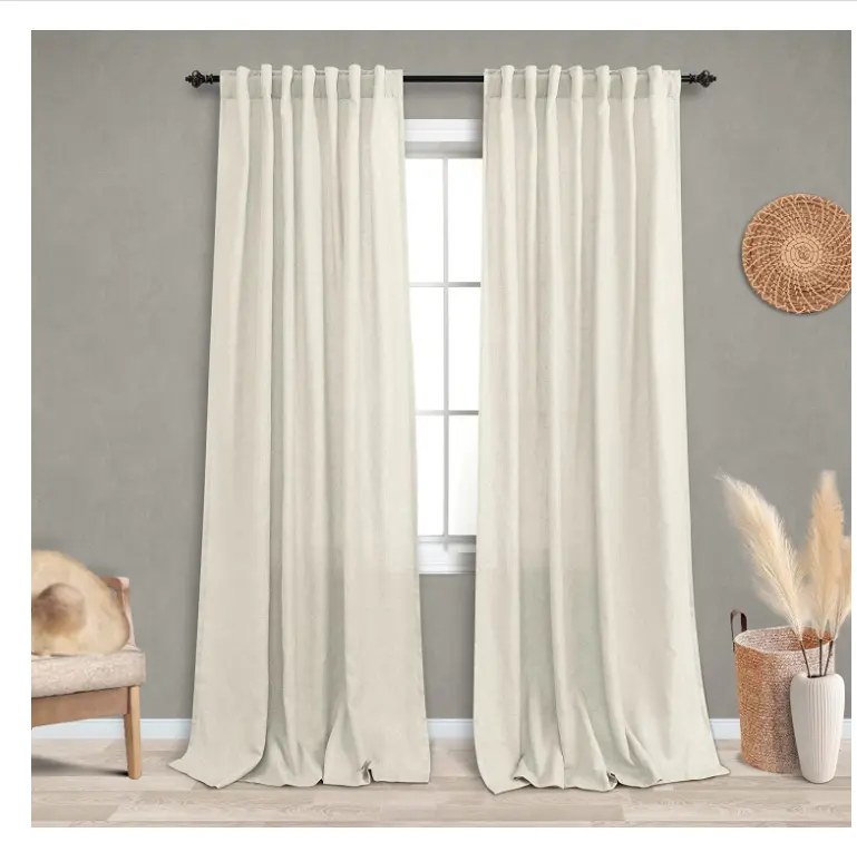 White Ivory Cream 96 Inches Long for Sliding Glass Door Window Treatments Drapes Living Room 2 Panel Set Linen Sheer Curtains