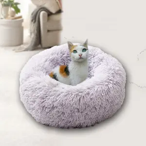 Plüsch Haustier-Donut-Kugel Kissenbett mit rutschfester Unterseite waschbares kreisförmiges Hundebett für kleine Hunde Katze Welpen schlafen
