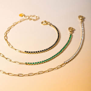 Pulsera y brazalete de moda de acero inoxidable 316L resistente al agua y al deslustre, chapado en oro de 14K y 18K, pulsera tipo tenis para mujer - Product Image 1