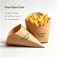 Cône à frites en papier kraft personnalisé, acceptation des commandes d'échantillons, cône en papier recyclable pour l'emballage de snacks et de fritures