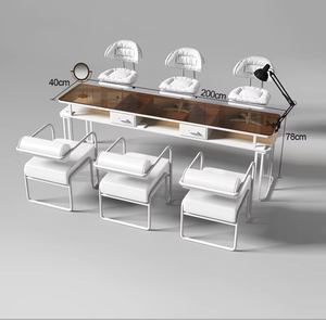 Equipo de Manicura para Salón, Mesa de Manicura Moderna Blanca, Mesa de Manicura de Vidrio Templado y Juego de Sillas, Mesa de Manicura - Product Image 2