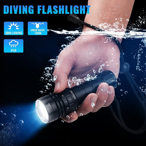 Alta confiabilidad 3000lm Luz de buceo de alta potencia IPX8 Aleación de aluminio Tiempo de ejecución largo Linterna LED recargable Antorcha subacuática - Product Image 5