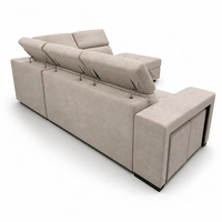 Canapé d'angle convertible moderne en forme de L avec espace de rangement, lit escamotable, appuie-têtes réglables, tabourets gigognes et texture douce