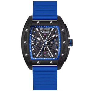 Luxury Men's Tonneau Case <b>Skeleton</b> Sport <b>Watch</b> <b>Automatic</b> Mechanical Rubber Band Analog Dial - Product Image 1