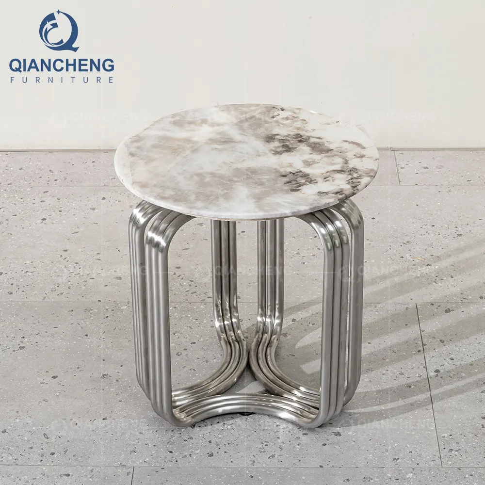 Fabbricazione di mobili per la casa moderni di lusso specchio in acciaio argento granito bianco in ceramica marmo tavolino da caffè laterale