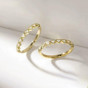 แหวนเงินแท้ 925 ประดับเพชร CZ รูปหัวใจ สำหรับงานแต่งงาน แหวนซ้อนกันได้ แหวนครึ่งวง สำหรับผู้หญิง - Product Image 3