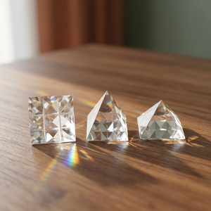 Ensemble de prismes pyramidaux en pierres précieuses transparentes, faits à la main, Vastu FengShui, réflecteur de lumière arc-en-ciel, décoration d'art artisanal pour la maison et la table - Product Image 1