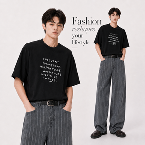 T-Shirt da Uomo Oversize a Maniche Corte con Collo Rotondo, Stampa <span class=keywords><strong>Grafica</strong></span> Tipografica, Nero, Streetwear Casual Personalizzato - Product Image 5