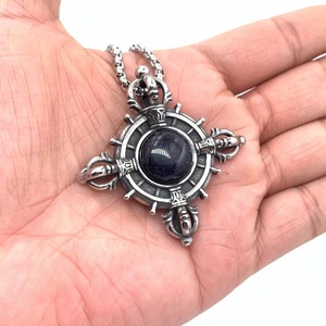yunnique Stainless Steel Cross Pendant With Black Stone <b>Compass</b> Design Themed For Men's Necklace - Product Image 3