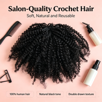 Extensions de cheveux bouclés afro crépus en plumes, 100 % cheveux humains, extensions de cheveux humains bouclés noirs naturels à micro-anneaux pour tresses féminines