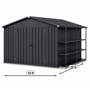 Extra Spacious 12*10ft Heightened Galvanized Double Door Metal Shed Lockable <strong>Unit</strong> For <strong>Backyard</strong> Garden <strong>Storage</strong> - Product Image 5