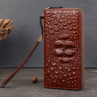 Dompet Ponsel Kulit Asli Motif Buaya Panjang dengan Ritsleting, Tempat Kartu Kredit, dan Lapisan Katun