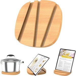 Wooden Pot Holder And <b>Tablet</b> <b>Stand</b> <b>For</b> Kitchen Countertop Storage Rack Natural Wood Color Boxwood Material Eco Friendly - Product Image 5