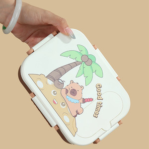 UV Independent a scellé la boîte à lunch en plastique Kapi Family à 3 grilles avec cuillère à soupe pliante en PP 850ml - Product Image 1