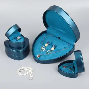ชุดเครื่องประดับรูปหัวใจสุดหรูกล่องใส่แหวนจี้กำไลข้อมือของขวัญหนังรีไซเคิลกล่องบรรจุภัณฑ์พร้อมโลโก้