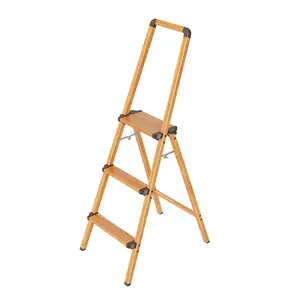 Slim design woodgrain aluminum lightweight folding step stool double side aluminum ladder chair for domestic