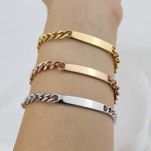 Chaîne de type curb en acier inoxydable gravable, motif géométrique, bracelet cubain pour <span class=keywords><strong>couple</strong></span>, bracelet pour homme, cadeau personnalisé, bijoux en gros - Product Image 1
